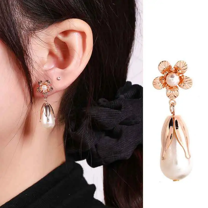 Hao Shi Earrings Real Gold Electroplated Flower Bone Female