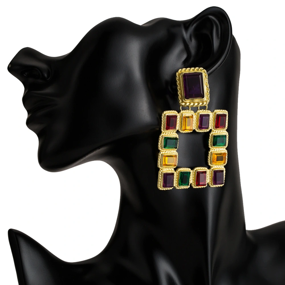 European And American Exaggerated Personality Square Inlaid Acrylic Earrings