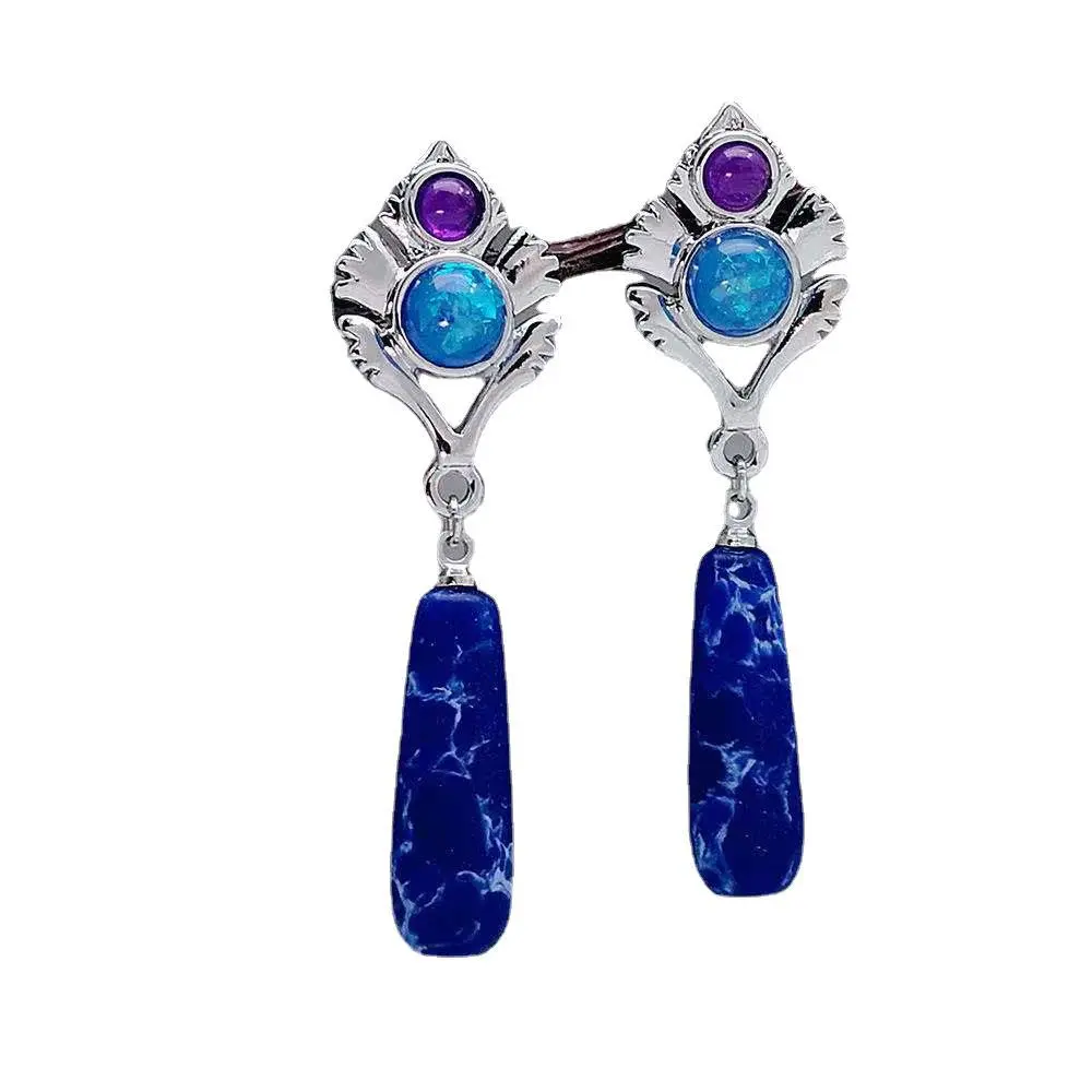 Bohemian Purple Crystal Zircon Inlaid Opal Earrings