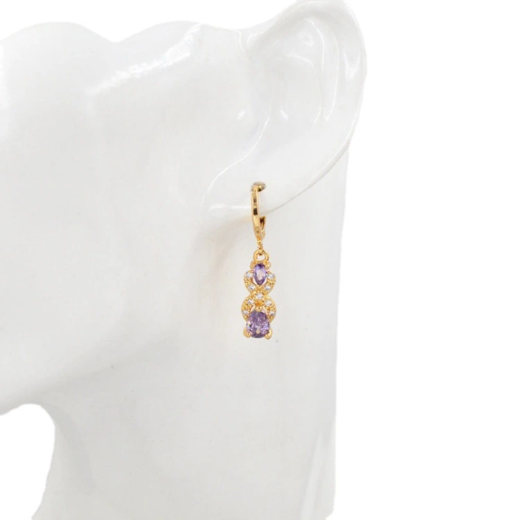 Water Drop Amethyst Inlaid Rhinestone Ladies Earrings