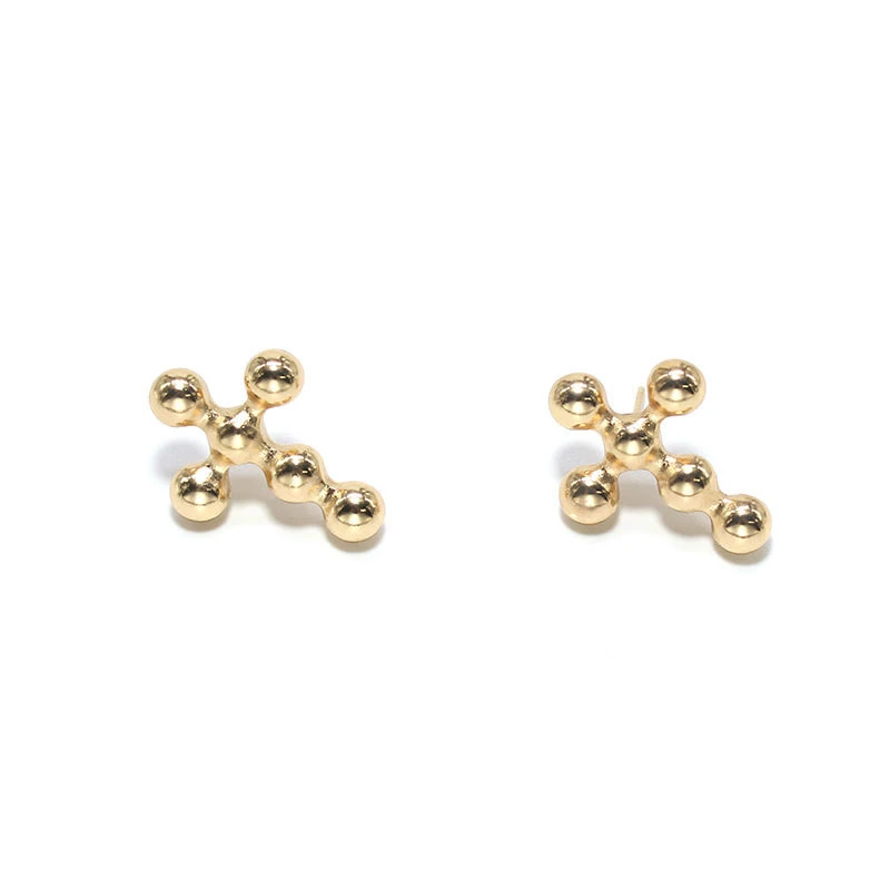 Golden Beads Connected To The Cross Shape Retro Personality Fashion Simple Earrings