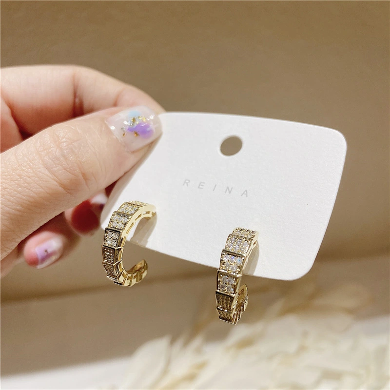 Stone Square Stitching Earrings Simple And Versatile Exquisite Japanese And Korean Earrings