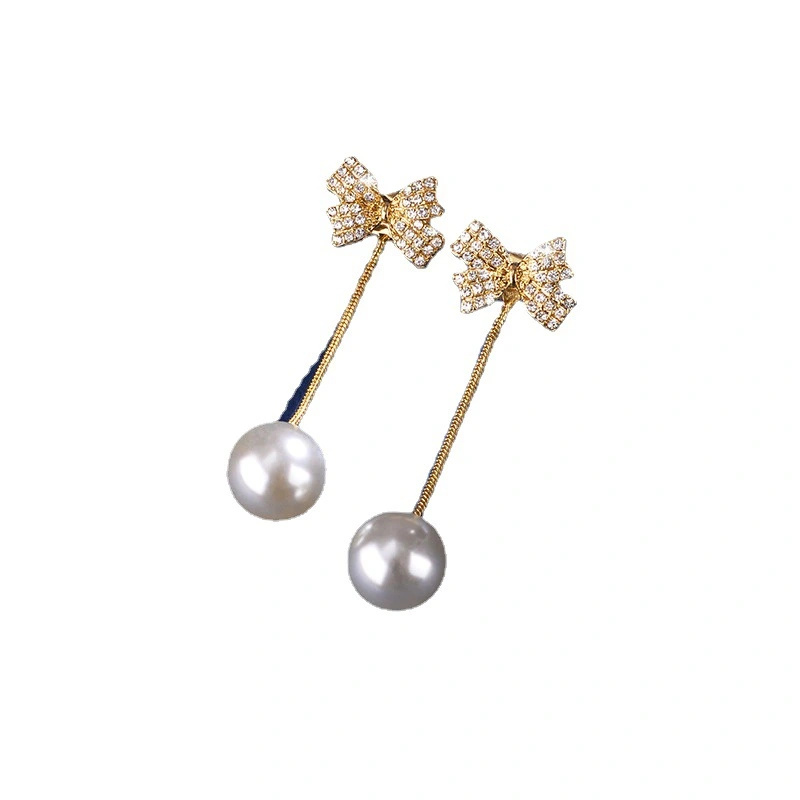 Bowknot Fringe Pearl Temperament Modified Face Earrings