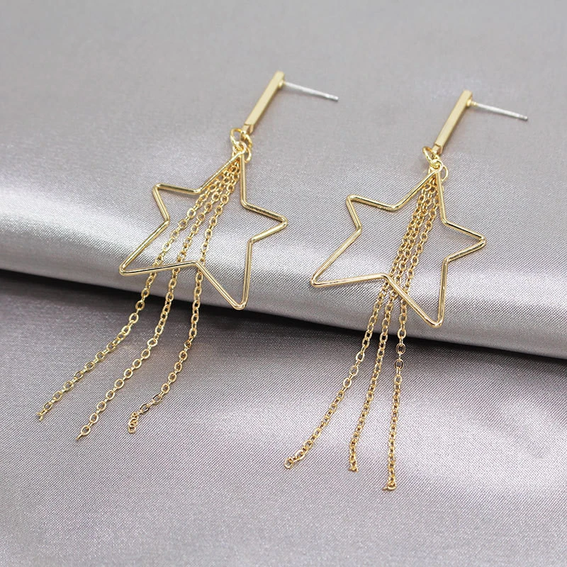 Japanese And Korean Geometric Star Tassel Chain Long Earrings