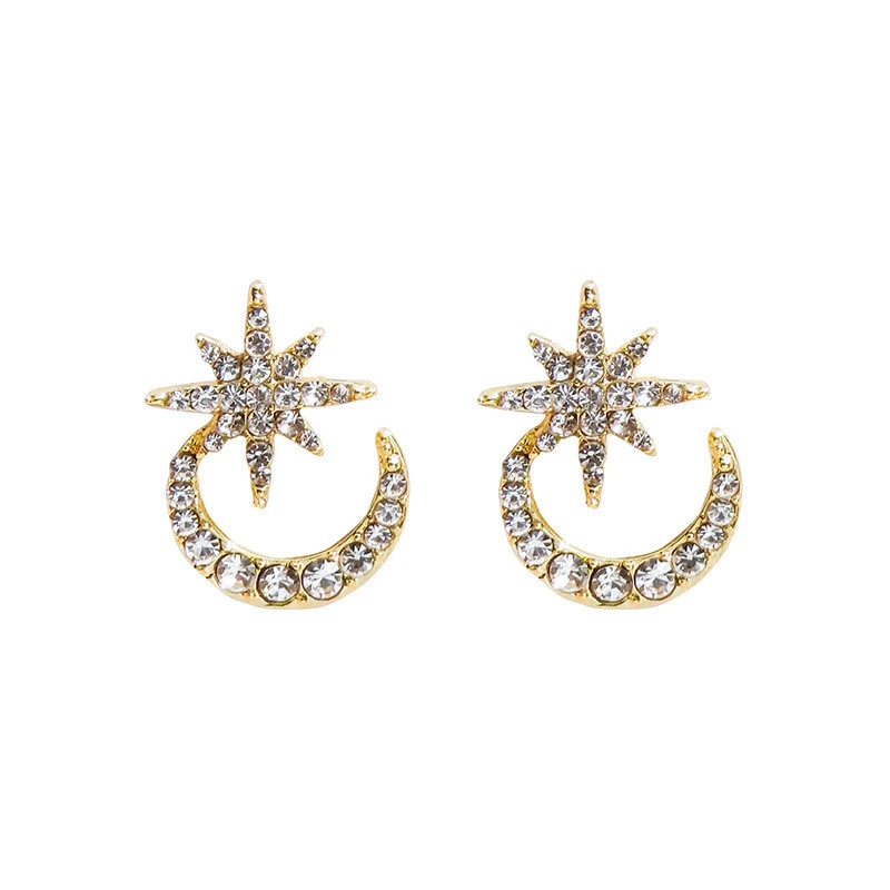 Light Luxury Custom Niche Design Sense Micro-studded Star And Moon Phase Stud Earrings