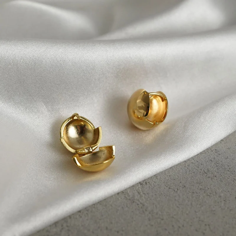 New 18K Real Gold Round Earrings Simple Temperament
