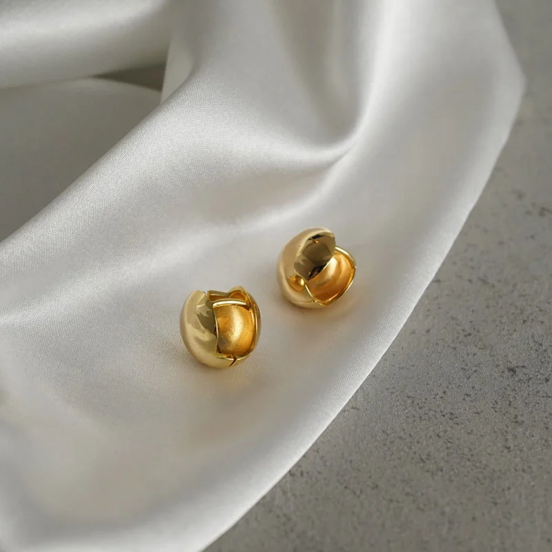 New 18K Real Gold Round Earrings Simple Temperament