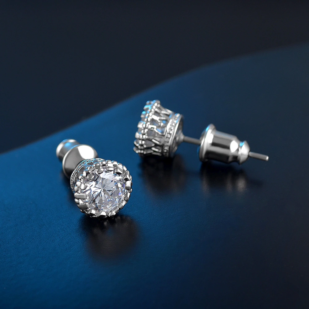 Simple Crown 925 Silver Needle Earrings Korean Men's And Women's Gifts