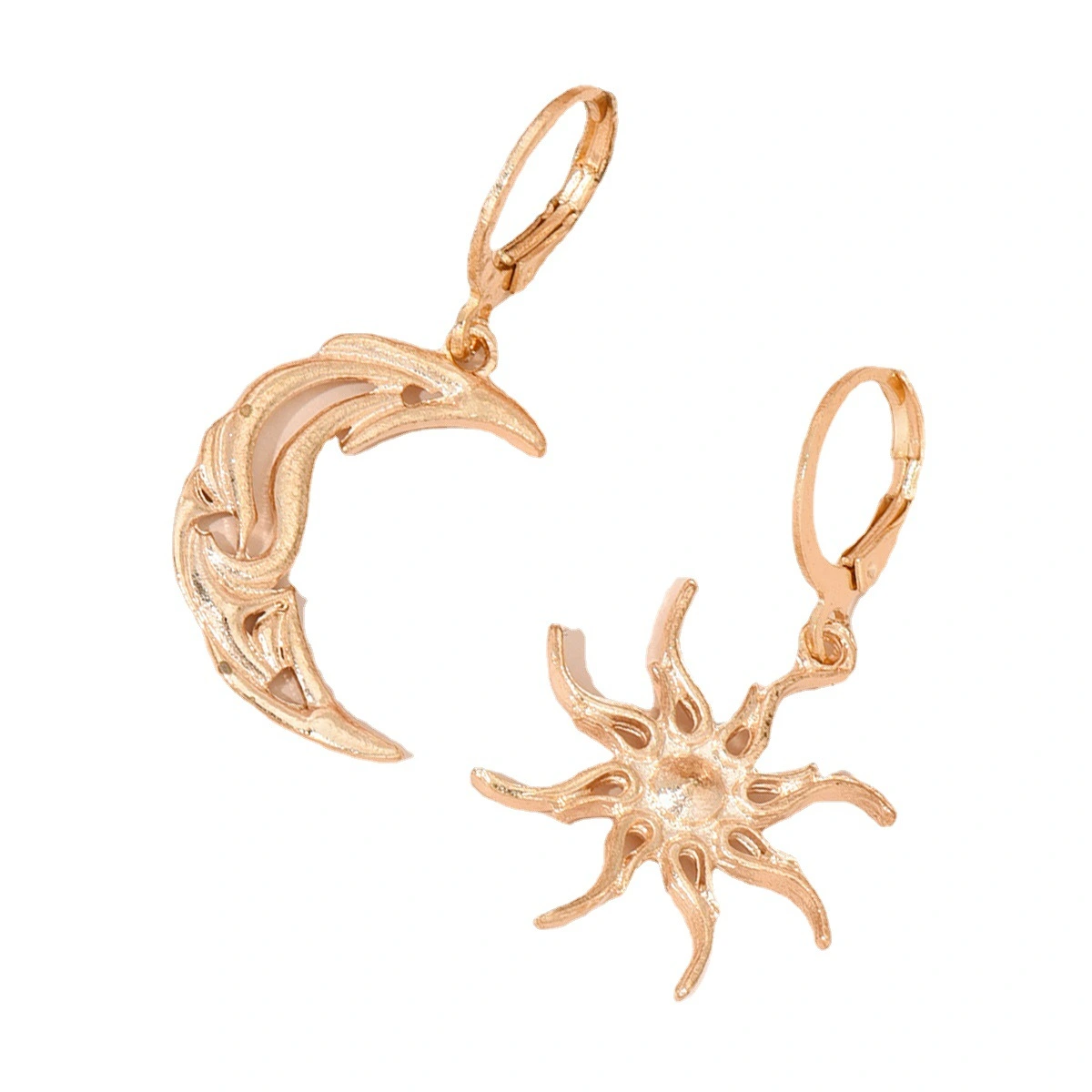 Sun Moon Asymmetric Design Net Red Earrings Women