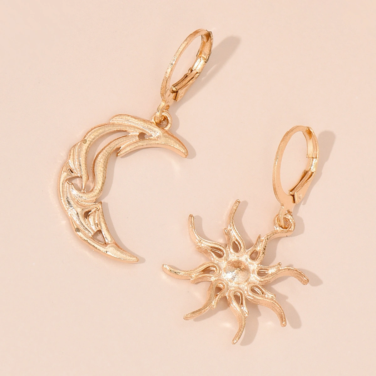 Sun Moon Asymmetric Design Net Red Earrings Women