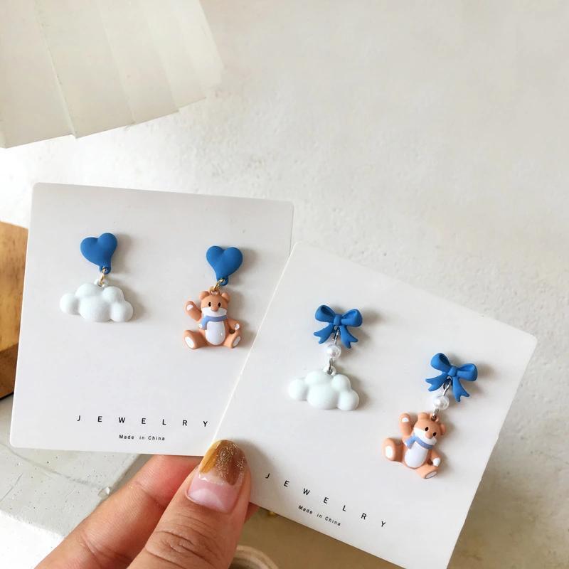 S925 Silver Needle Cute Bear Cloud Earrings