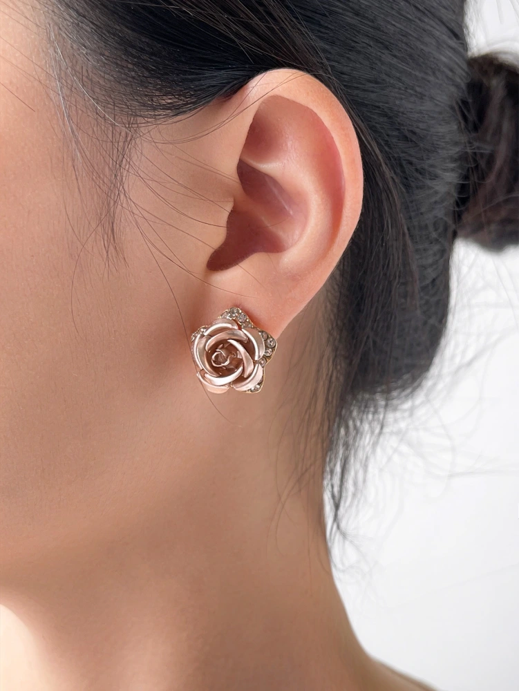 Temperament Fashion Rose Flower Diamond Hypoallergenic Earrings