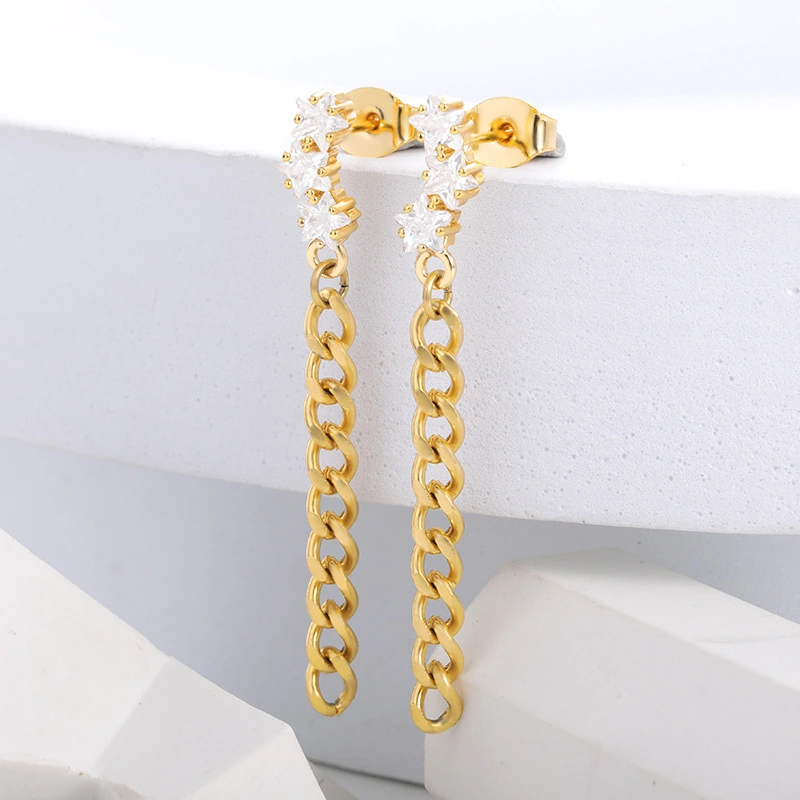 Chain Design Star Long Earrings