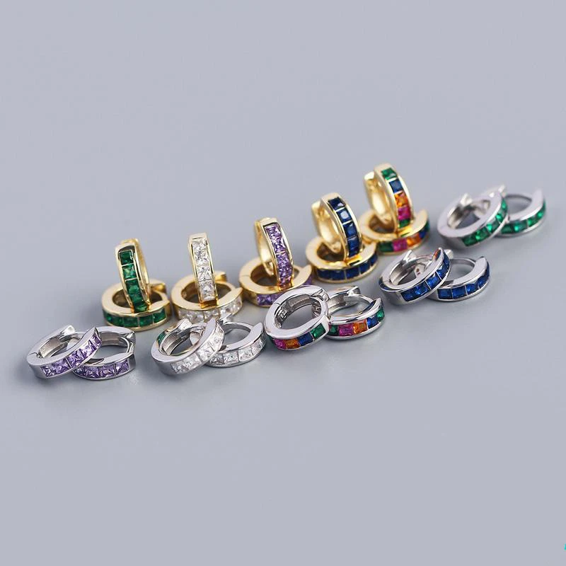 S925 Sterling Silver Ear Buckle Square Color Zirconium Metal Wind Ear Ring