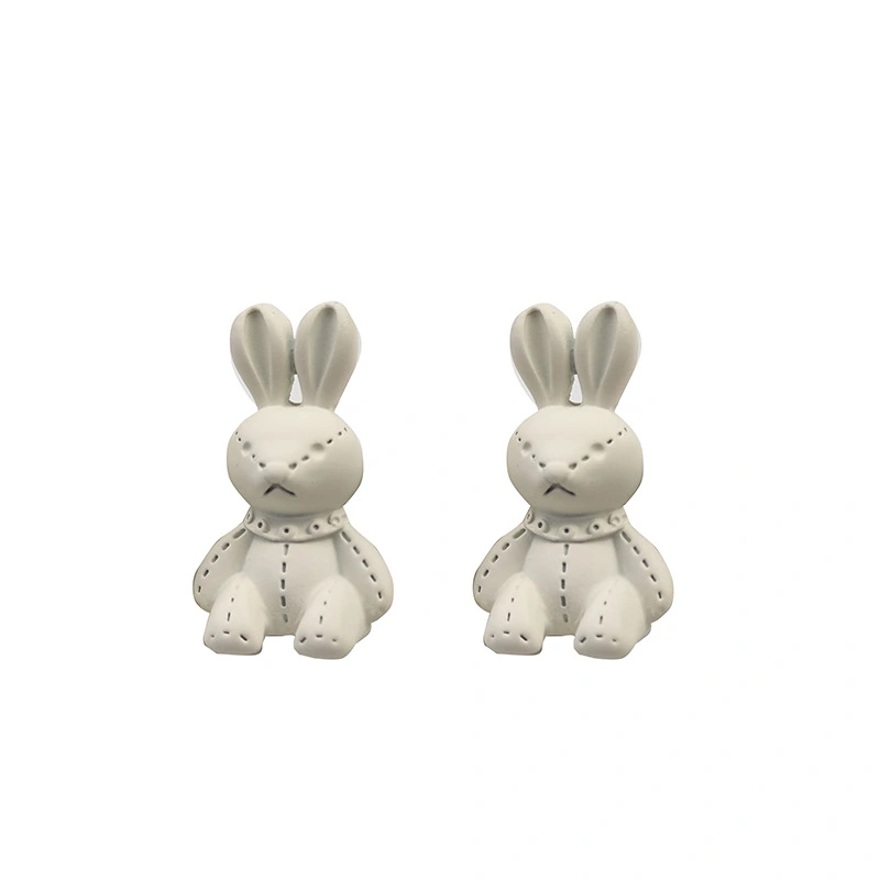 White Earrings Matte Bunny