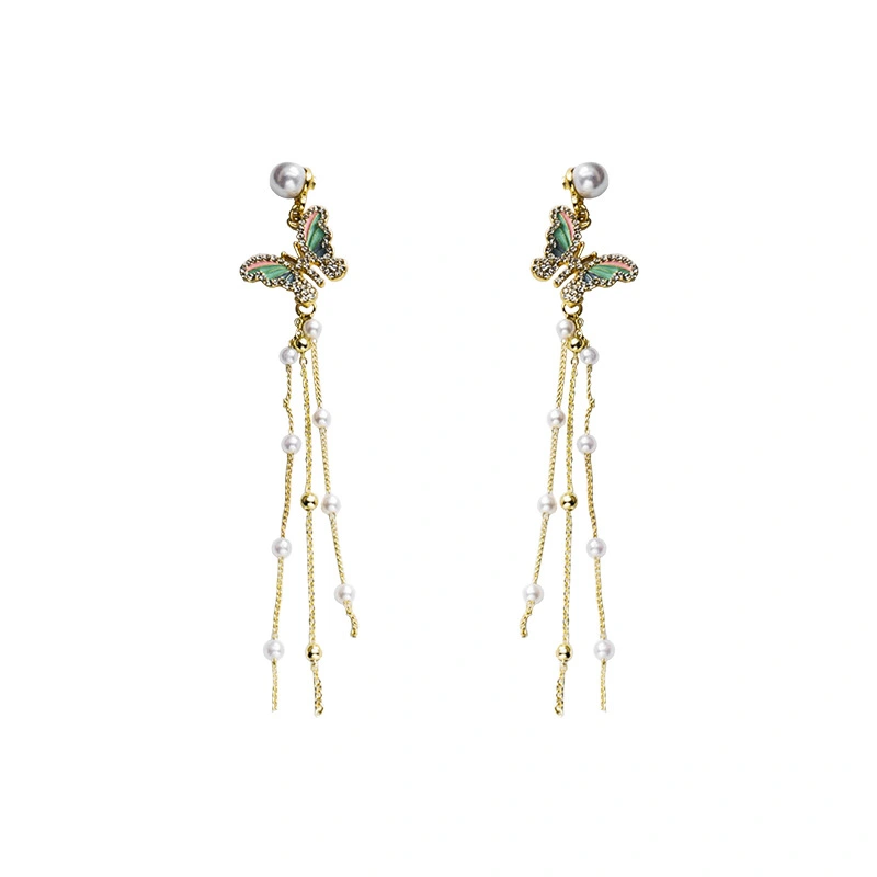 925 Silver Needle Long Face Thin And Cool Butterfly Earrings