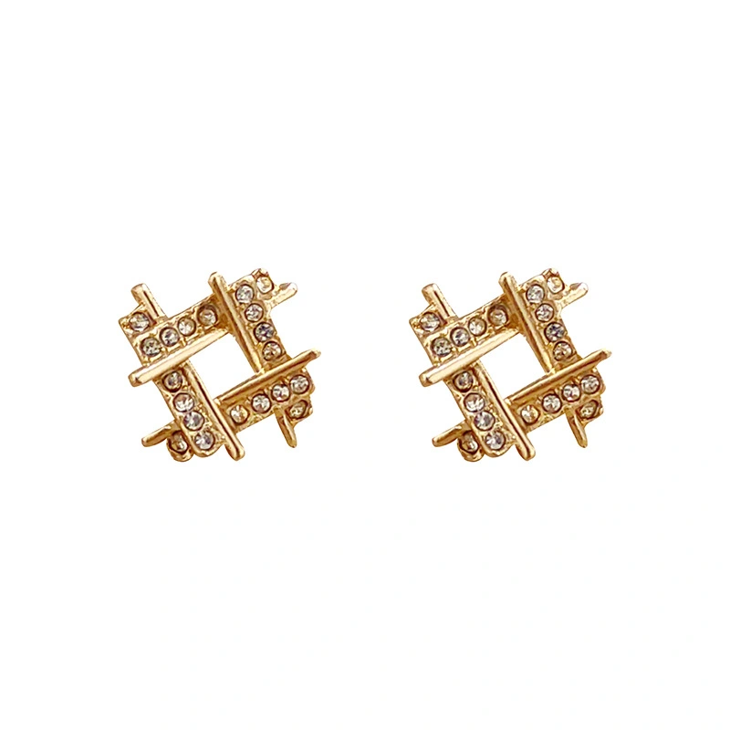 Silver Earrings Female Personality Diamond-studded Square Korean Simple Temperament