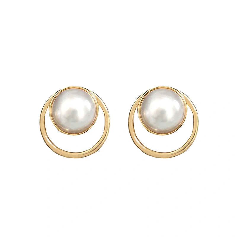 S925 Silver Needle Temperament Metal Ring Pearl Stud Earrings