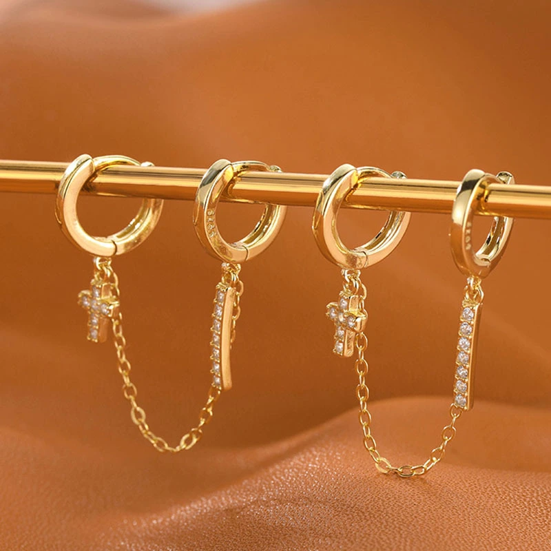 Hole Ear Buckle New Diamond Cross Circle Earring Trend