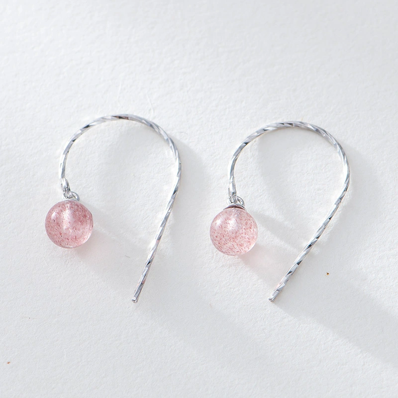 S925 Silver Earrings Female Strawberry Crystal Ear Hooks