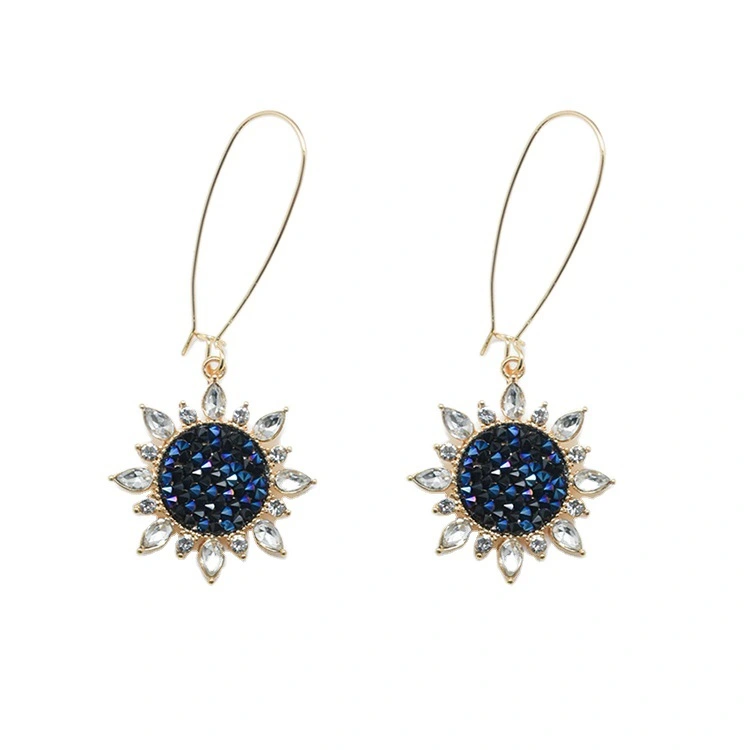 Simple And Cold Wind Female Diamond Sunflower Flower Long Wild Net Red Earrings