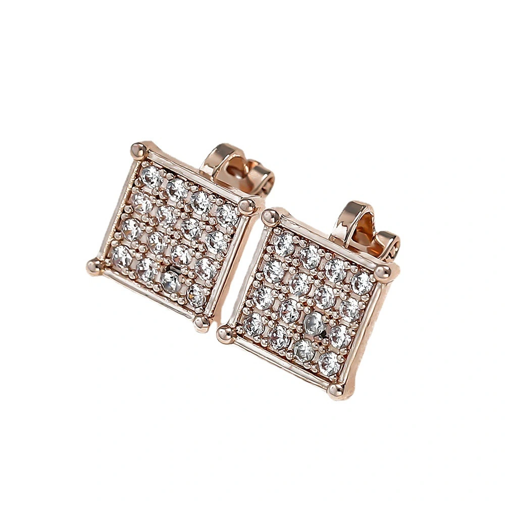 Female Copper Inlaid Zircon Square Pair Of Non-hole Ear Clips