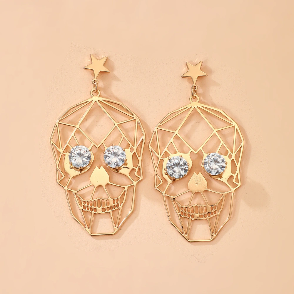 Funny Halloween Golden Skull Face Earrings Earrings