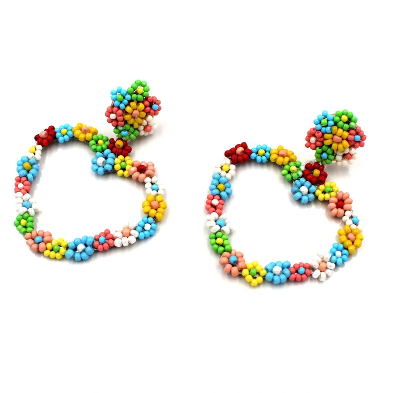 New Style Rice Bead Love Earrings Colorful Rice Bead Peach Heart Earrings