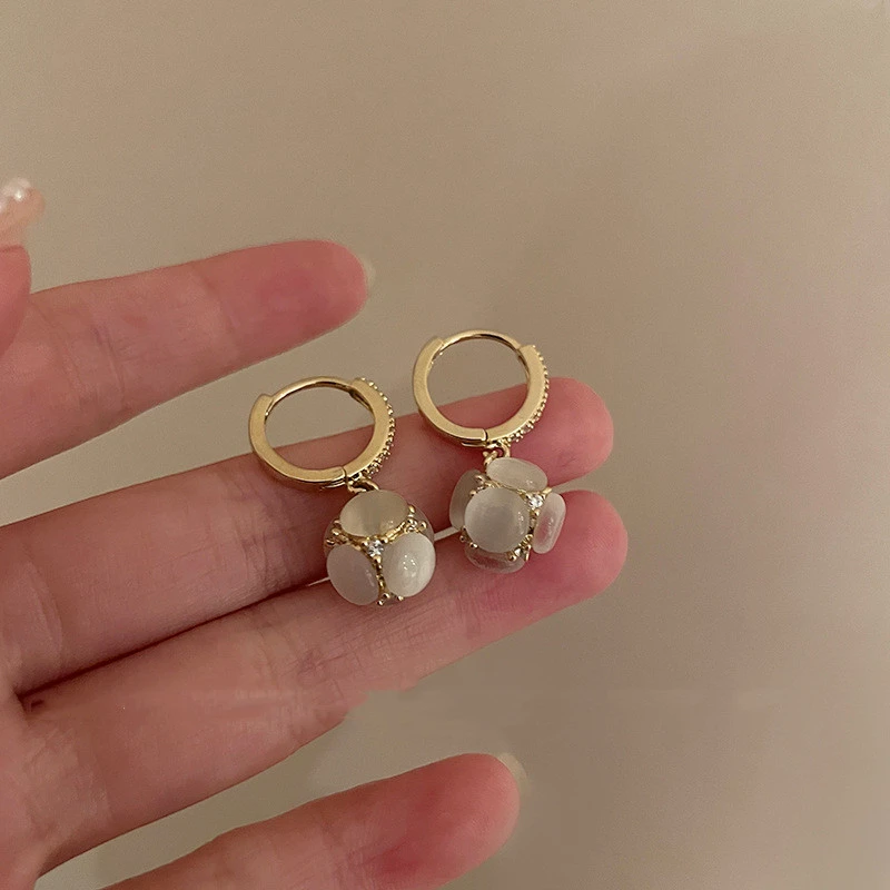 Japanese And Korean Cat Eye Diamond Hydrangea Earrings
