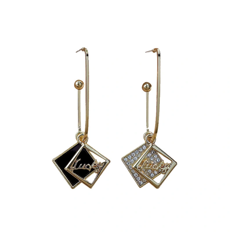 925 Silver Needle Geometric Square Asymmetric Simple Earrings