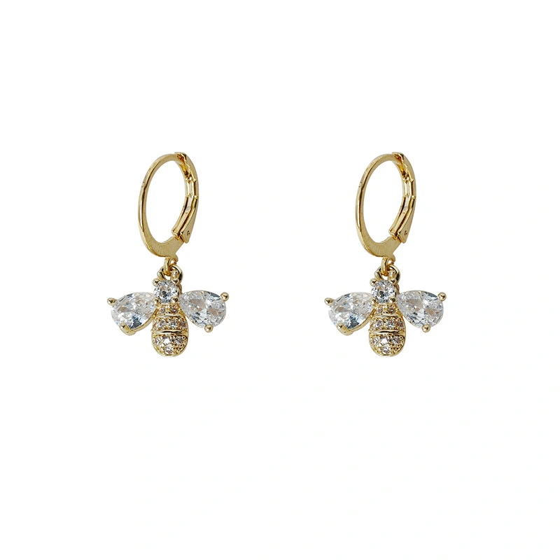 Zircon Bee High-quality Plating 14K Japanese And Korean Fashion Design Earrings Female Earrings