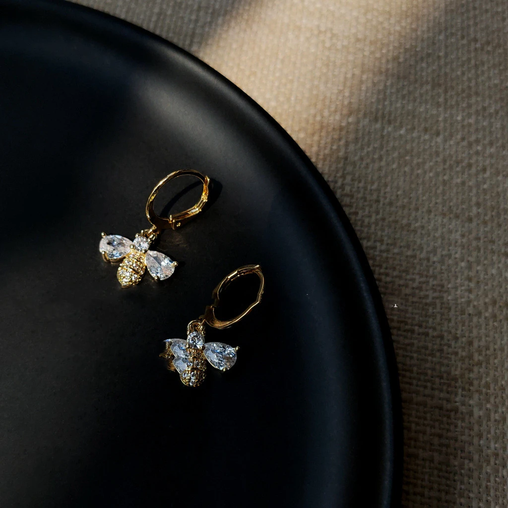 Zircon Bee High-quality Plating 14K Japanese And Korean Fashion Design Earrings Female Earrings