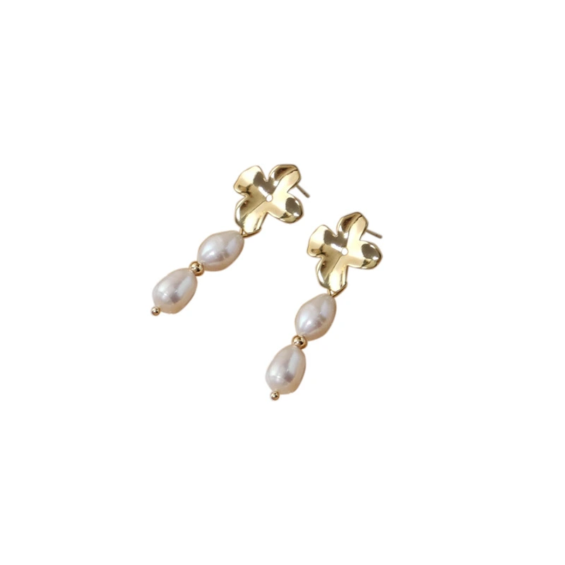 S925 Silver Needle Natural Baroque Freshwater Pearl Cold Retro Long Thin Earrings