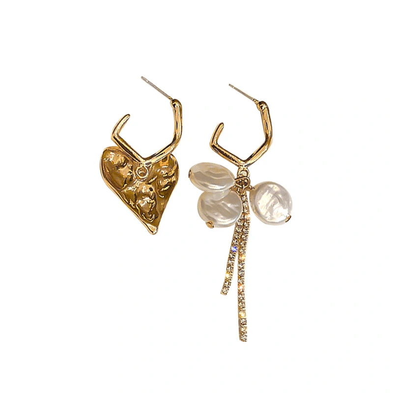 Silver Post Asymmetric Pearl And Diamond Earrings