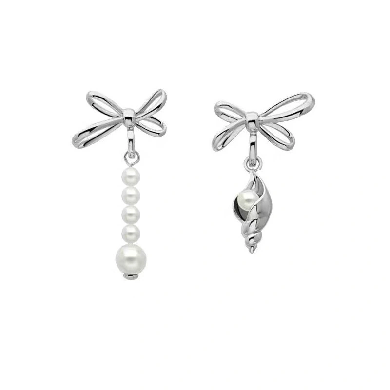 Frosty Sweet Cool Wind Conch Pearl Asymmetrical Earrings