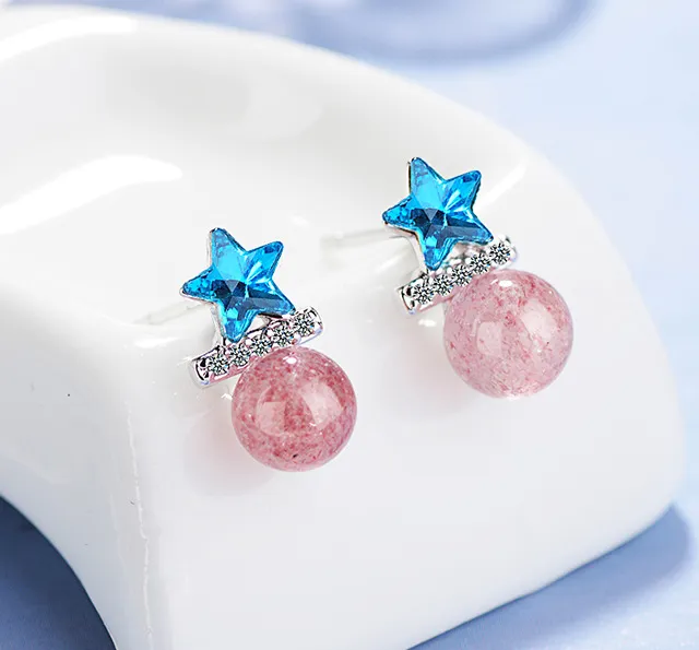 Heart Jewelry Strawberry Crystal Star Stud Earrings Women Fashion