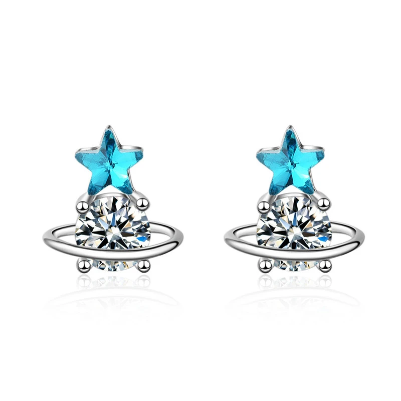 Blue Artificial Crystal Star Asymmetric Earrings