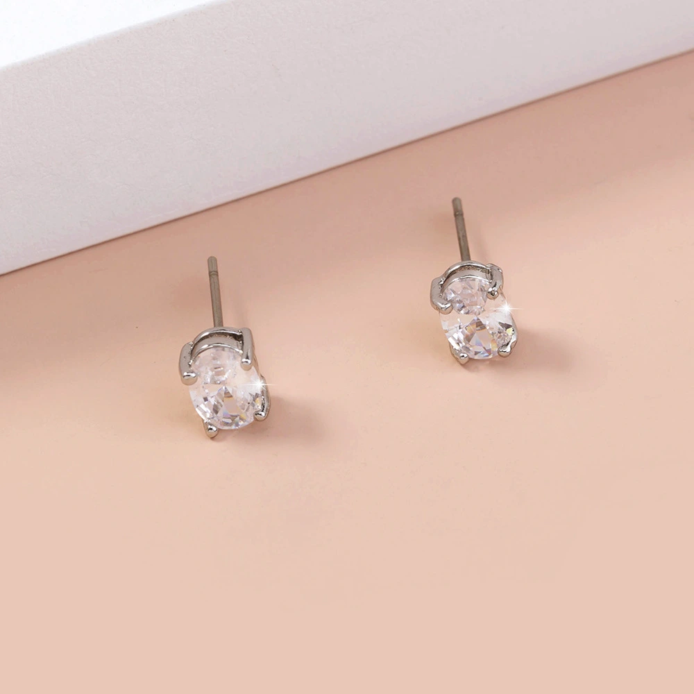 Temperament All-match Micro-inlaid Niche Gemstone Oval Zircon Earrings