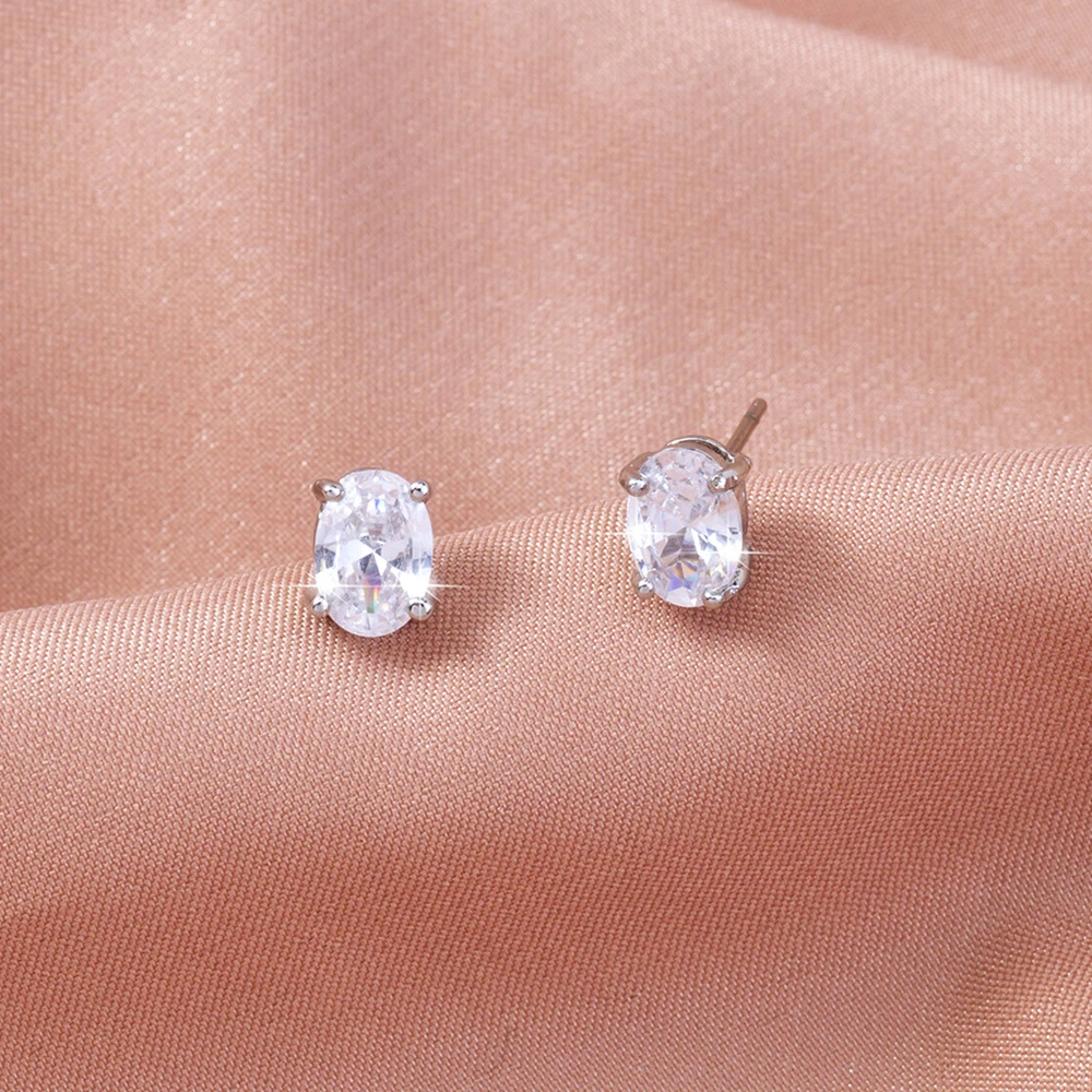 Temperament All-match Micro-inlaid Niche Gemstone Oval Zircon Earrings