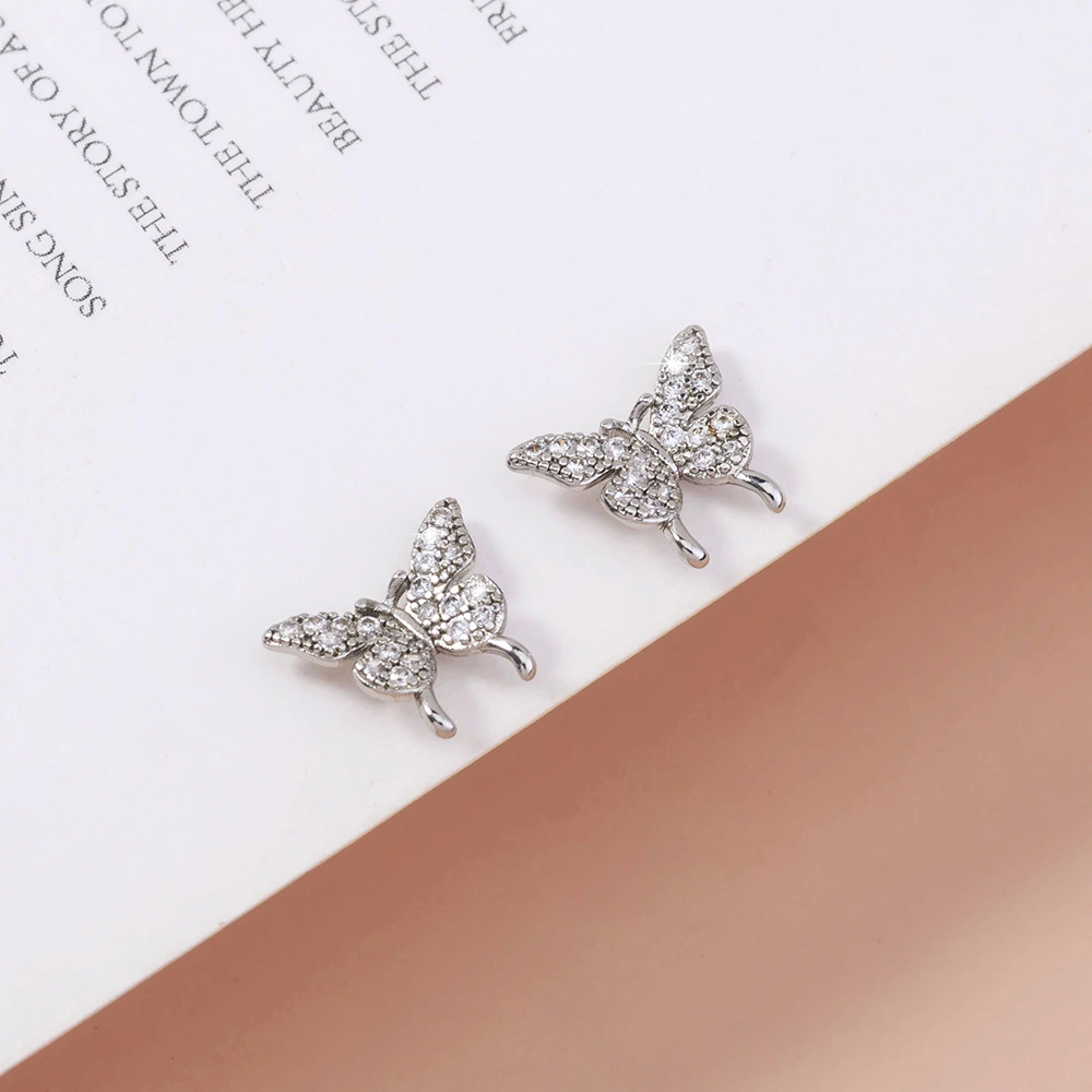 Fashionable And Simple Micro-inlaid Butterfly Zircon Earrings