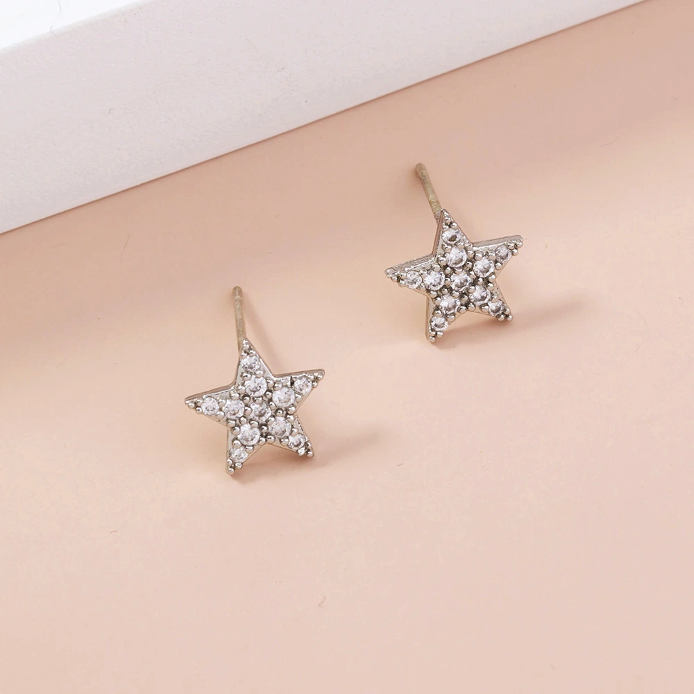 Fashionable And Simple Micro-inlaid Five-pointed Star Zircon Earrings