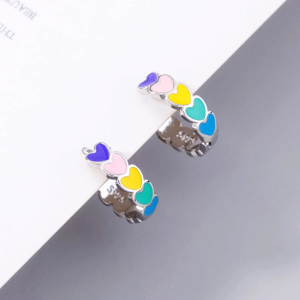 Fashion Color Love Ear Buckle Enamel Porcelain Drop Oil Heart-shaped Earrings