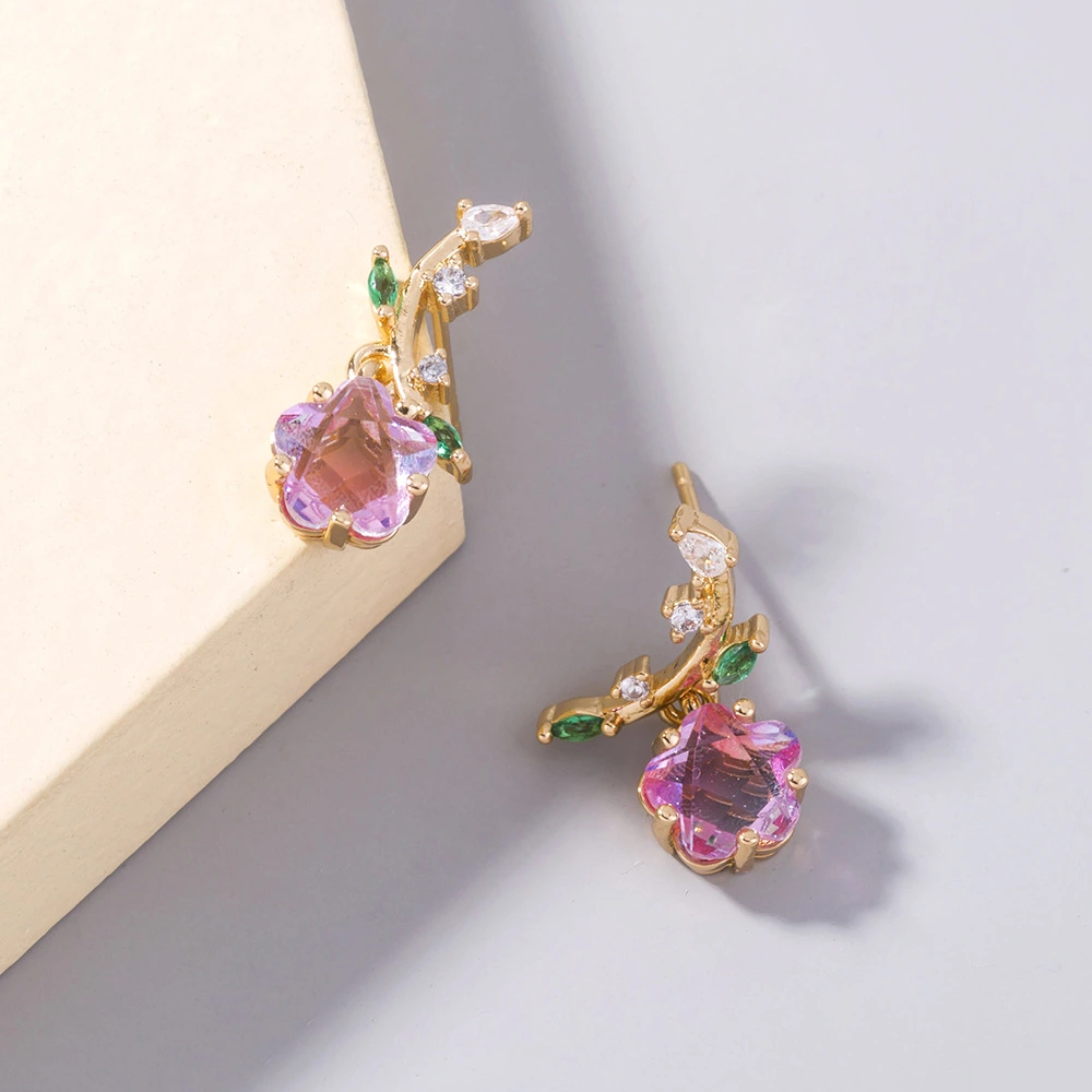 Plum Blossom Zircon Earrings Leaf Flower Ladies Earrings