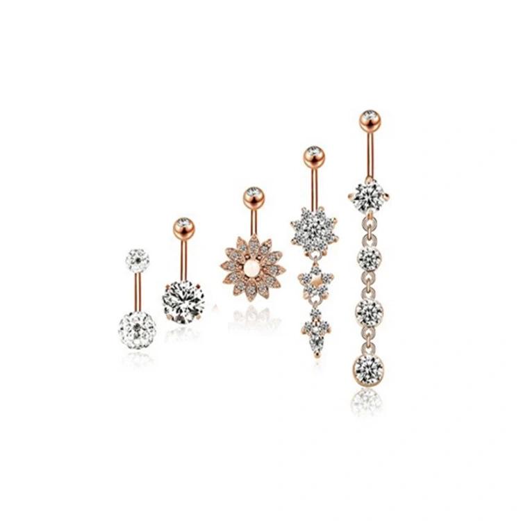 5-piece Set Of Stainless Steel Zircon Diamond-studded Belly Button Ring