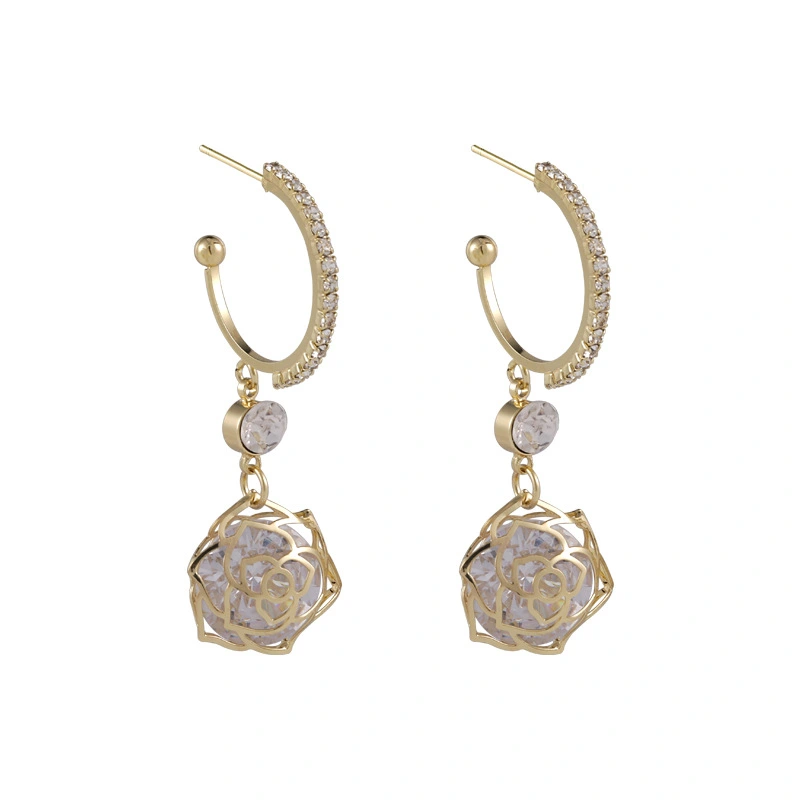 Sparkling Inlaid Zirconium Hollow Rose Zircon Earrings