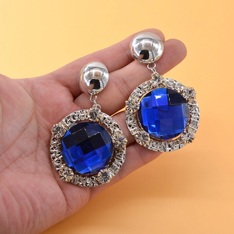 Crystal Square Big Circle Stud Earrings Women