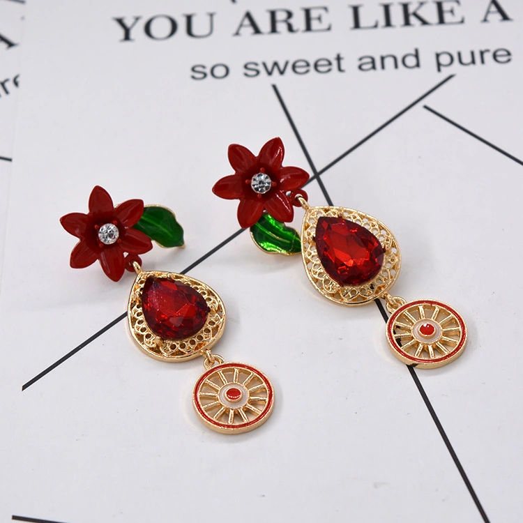 Retro Baroque Red Paint Pineapple Long Earrings Women