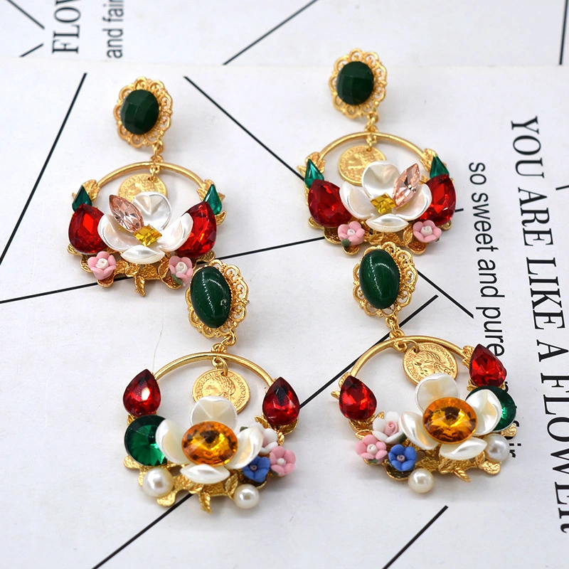 Vintage Color Crystal Earrings Earrings Wild Fashion Big Earrings