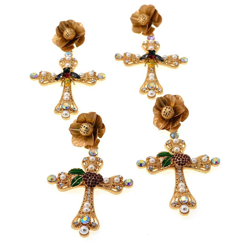 Vintage Baroque Catwalk Style Cross Earrings Female Accessories