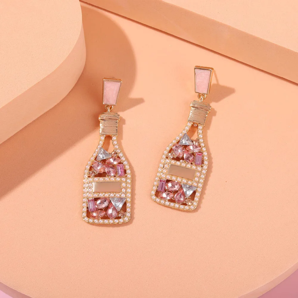 Exaggerated Hollow Diamond Wine Bottle Metal Oil Drop Earrings